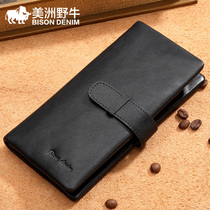 Americas Bison Bull Wallet Mens Long Drawing With Genuine Leather Multi-Blocking Tide Card Light Extravagant Leather Wallet for mens headband Bull Leather Wallet