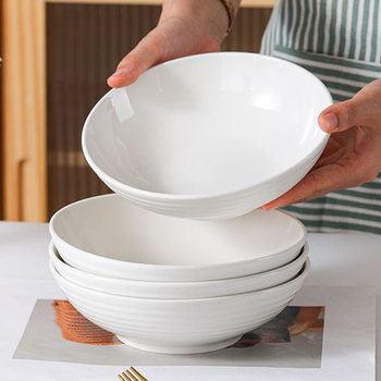 Pure white plate dish deep plate household ceramic deep mouth plate high leg plate dining plate kitchen special tableware