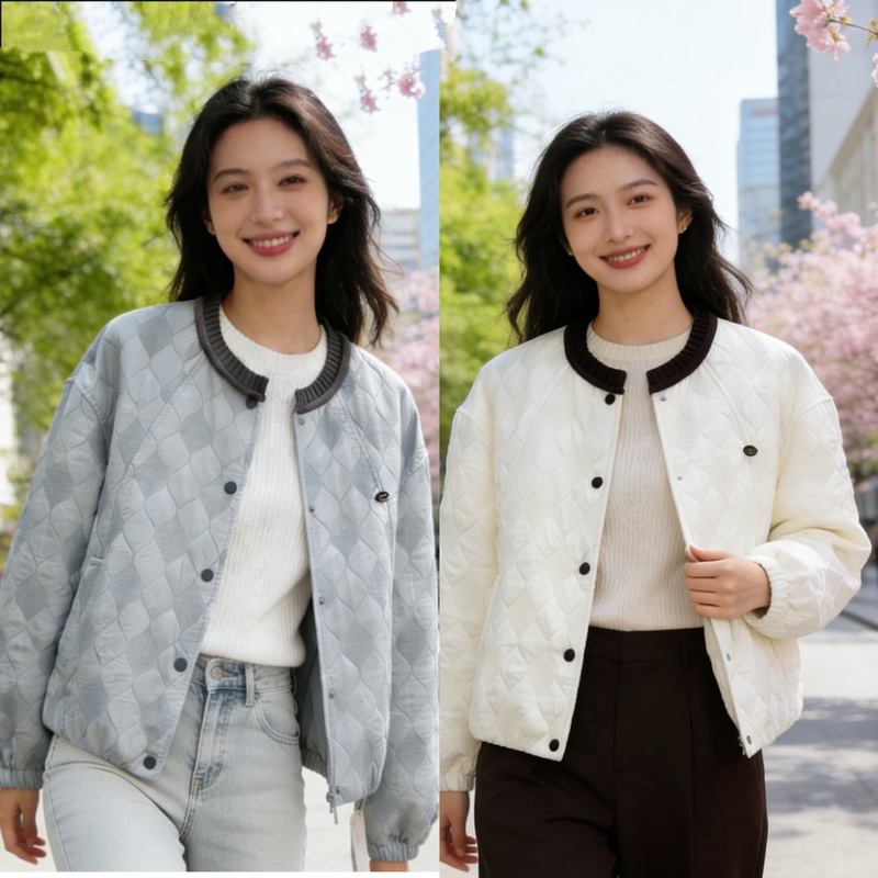 Fashionable Casual Knit Color-Blocked Ribbed Round-Neck Loose Top Jacket for Women, Same Style as in the Mall