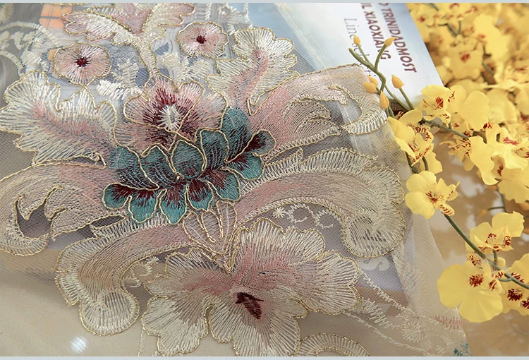 Rèm cửa cao cấp châu Âu Phòng khách sang trọng Chenille Thêu màu xanh lá cây Openwork Rèm đơn giản Biệt thự hiện đại từ sàn đến trần - Phụ kiện rèm cửa
