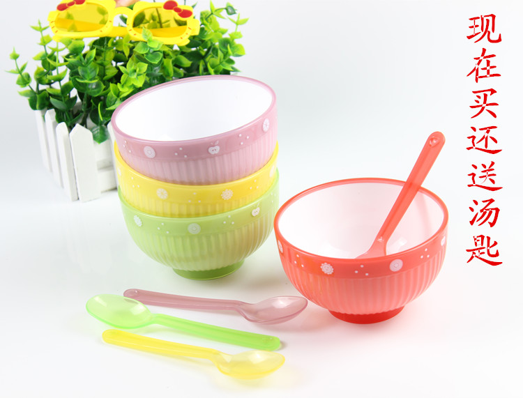 Children cutlery can be microwave oven colorful gel bowl anti-fall heat insulation 4 sets baby cartoon rice bowl