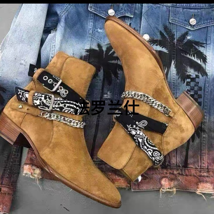 Chelsea Boots Am Style European and American Runway Spring and Summer Fashion Personality British Buckle Suede Pointed Toe Breathable Denim Boots Chelsea Boots Am Style European and American Runway Spring and Summer Fashion Personality British Buckle Suede Pointed Toe Breathable Denim Boots