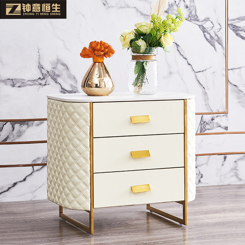 Fingerprint lock bedside table rock plate modern minimalist light luxury style all solid wood net red high-end bedroom installation-free bedside cabinet