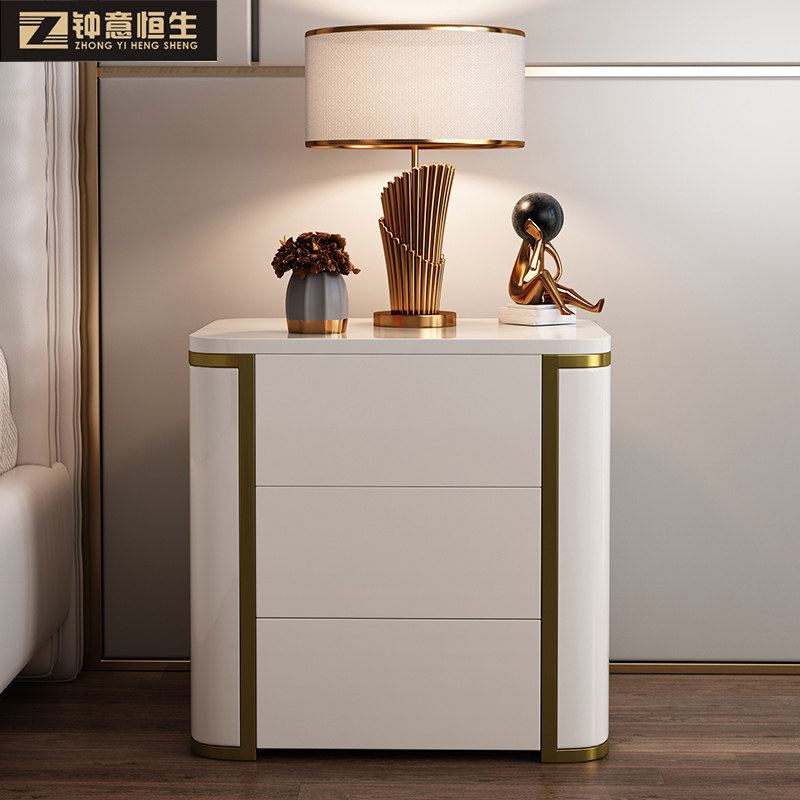 Bedside table light luxury style simple modern black and white Italian minimalist small luxury bedroom ins storage storage bedside cabinet