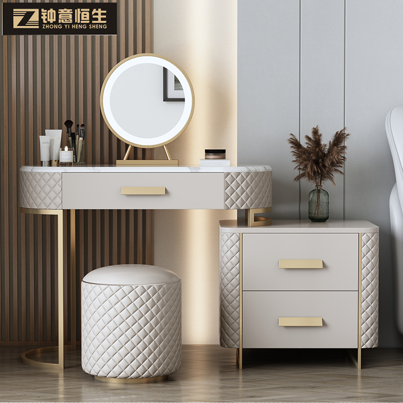 Dressing table light luxury modern net red iins style marble makeup table rock slab storage bedside cabinet integrated for renting
