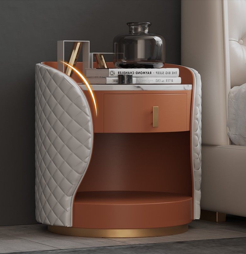 Bed head cabinet light and luxurious wind minimalist modern black white Italian minimalist small and luxurious bedroom with storage containing bedside cabinet 