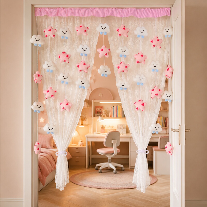Heart-To-Heart Creative Plush Ball Door Curtain, No-Drill Hanging Heart Bead Curtain for Bedroom and Entrance Heart-To-Heart Creative Plush Ball Door Curtain, No-Drill Hanging Heart Bead Curtain for Bedroom and Entrance