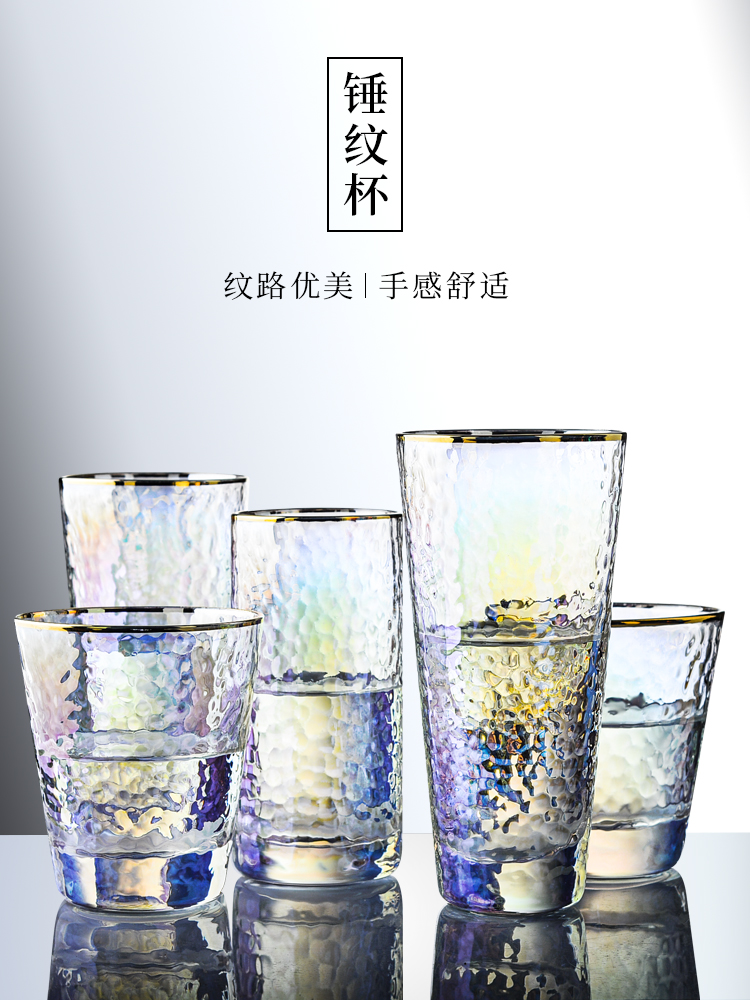 ins wind creative Phnom Penh hammer mesh pattern glass water cup juice household high temperature resistant teacup suit Net red wine glass