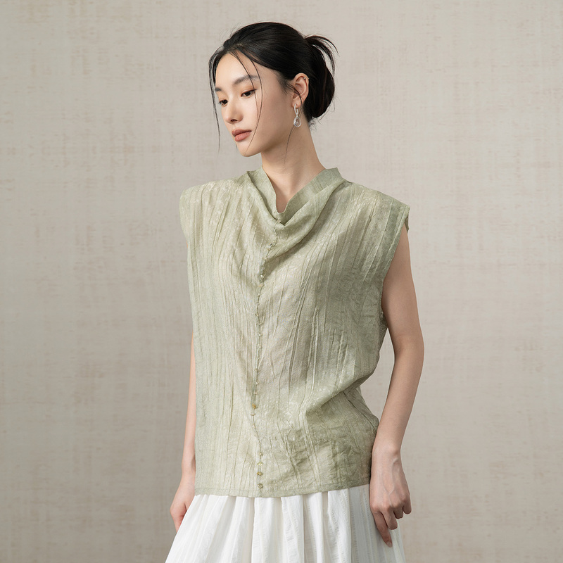 Anytime, Anywhere | Zilan | Tie-Dye and Color-Bleaching Process | New Chinese Style, Lazy-Feel, Stacked Collar Lyocell Blouse for Women