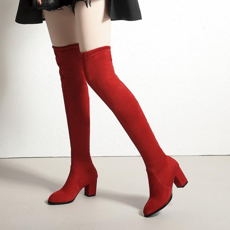 Over-The-Knee Boots for Women, Mid-Heel, Winter, Chunky Heel, Red Boots, Slimming Elastic Boots, Autumn Style, Petite High Boots, Plus Size Women Over-The-Knee Boots for Women, Mid-Heel, Winter, Chunky Heel, Red Boots, Slimming Elastic Boots, Autumn Style, Petite High Boots, Plus Size Women