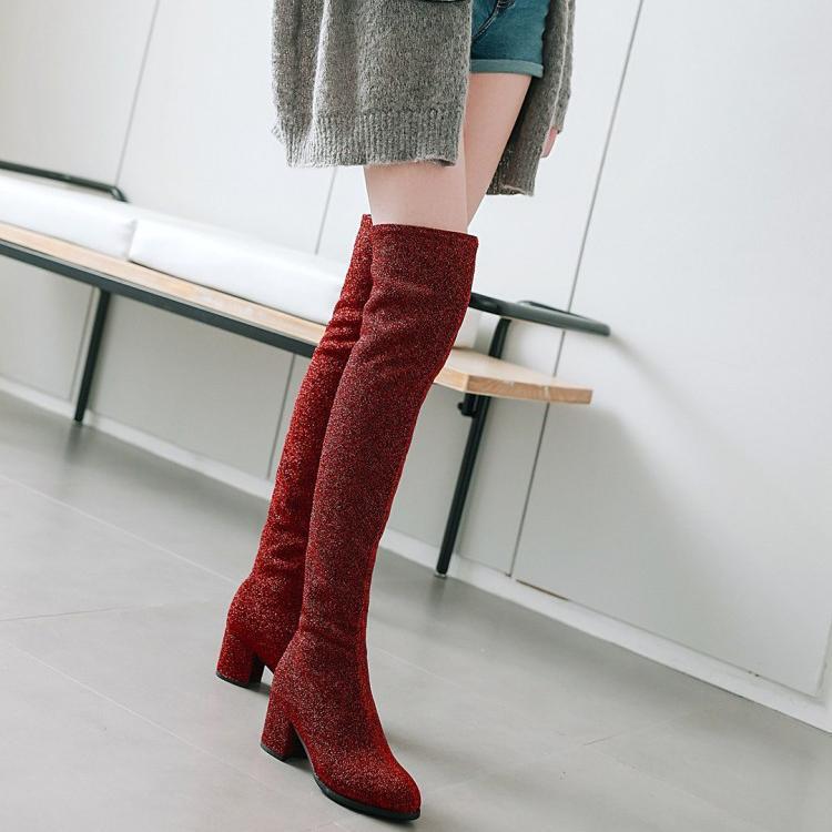 New Autumn and Winter Long Boots, Crystal Red Mid-Heel Thick Heel Women's Shoes, Over-The-Knee Elastic Boots, Large and Small Sizes Women's Boots New Autumn and Winter Long Boots, Crystal Red Mid-Heel Thick Heel Women's Shoes, Over-The-Knee Elastic Boots, Large and Small Sizes Women's Boots