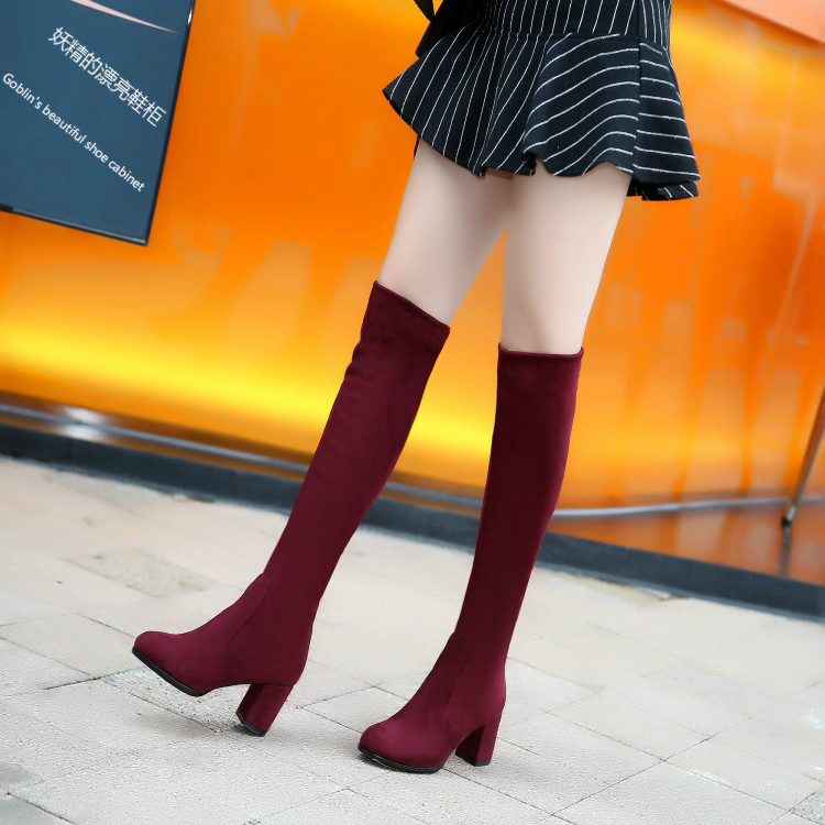 33-43 New Style Round-Toe Over-The-Knee Boots for Women, Mid-Heel Red Long Boots, Chunky Heel Versatile Stretch Slim Boots for Women 33-43 New Style Round-Toe Over-The-Knee Boots for Women, Mid-Heel Red Long Boots, Chunky Heel Versatile Stretch Slim Boots for Women