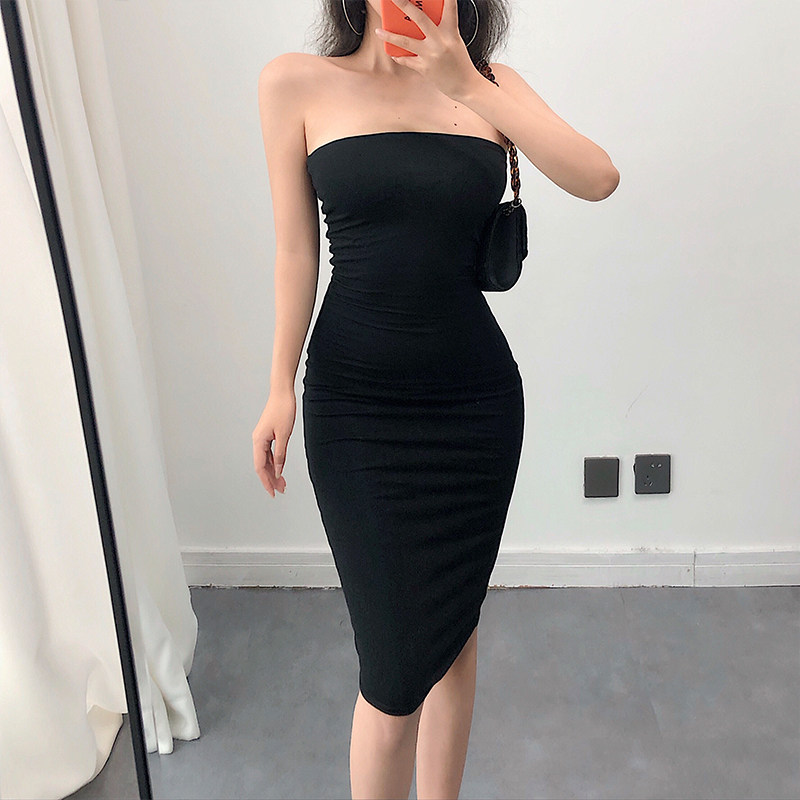 YoungGirlDay European and American style sexy one-piece collar tight and thin double bandeau hip bottoming dress