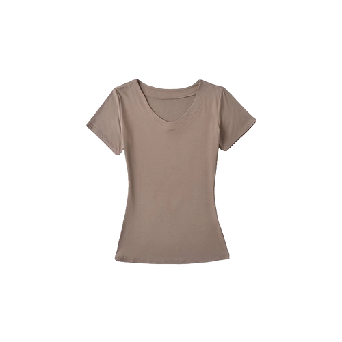 Сексуальная базовая приталенная цветная эластичная футболка с коротким рукавом, V-образный вырез
