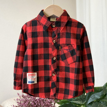 Boys  shirts Brushed plaid jackets Little virgin baby spring and autumn 1-3 years old 6 baby childrens clothing plus velvet shirt inches