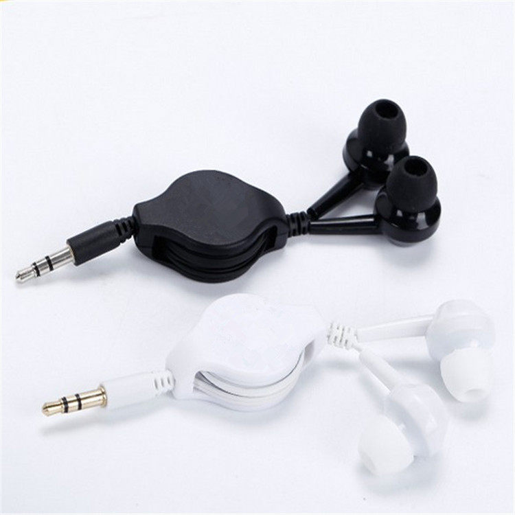 In-ear telescopic headset suitable for Apple Android mobile phone lanyard microphone call headset line retractable headset black