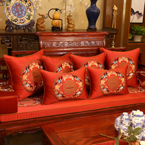 Chinese style red wood sofa cushion China wind cloth art non-slip solid wood furniture sofa cushion with bed cushion 5 pieces