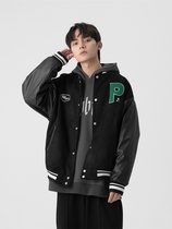 RPB BRAND suede stitching leather sleeves flocking embroidery single-breasted basic casual trendy brand baseball jacket