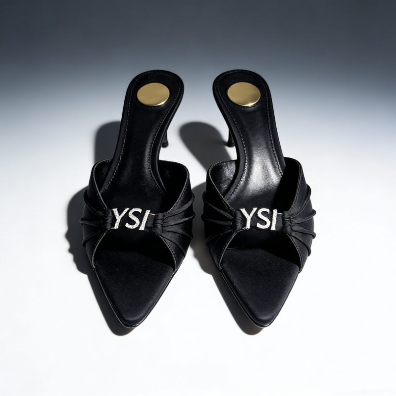 Light Mature Style High-Heeled Slip-On Sandals for Women, Summer Outerwear, 2026 New Style, Stiletto Heel, Open Toe, Letter Rhinestone Sandals