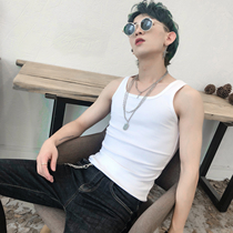 White Kan Shoulder t-shirt Mens tight Social Little Vest Summer Men All-cotton Stretch shoulder Fitness Waistcoat Carditis