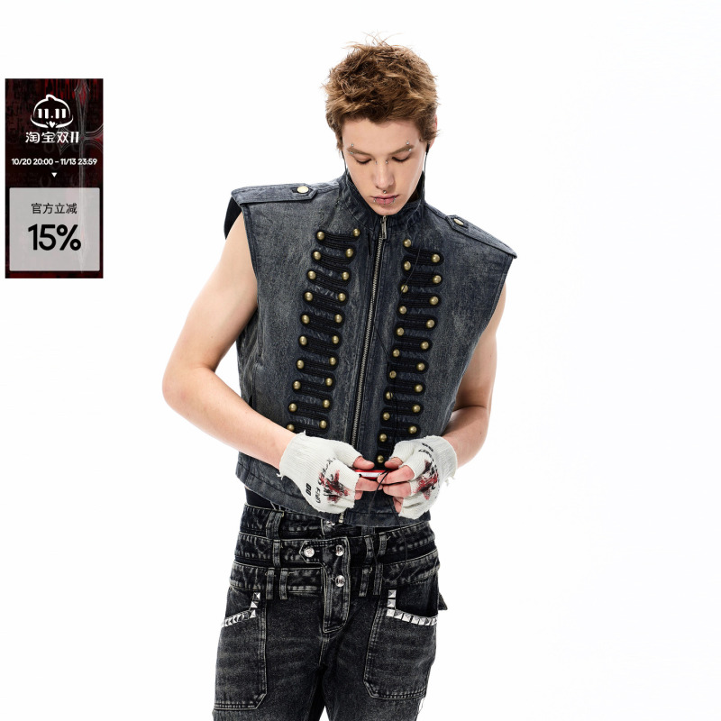 Startexceedend Napoleon Denim Vest Jacket for Men New Style Retro Palace Style Sleeveless Waistcoat Startexceedend Napoleon Denim Vest Jacket for Men New Style Retro Palace Style Sleeveless Waistcoat