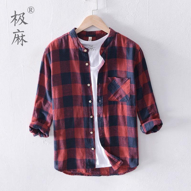 Extremely Massachusetts lattices 70% middle sleeves cotton linen shirts men's standout summer casual art loose cotton linen shirts