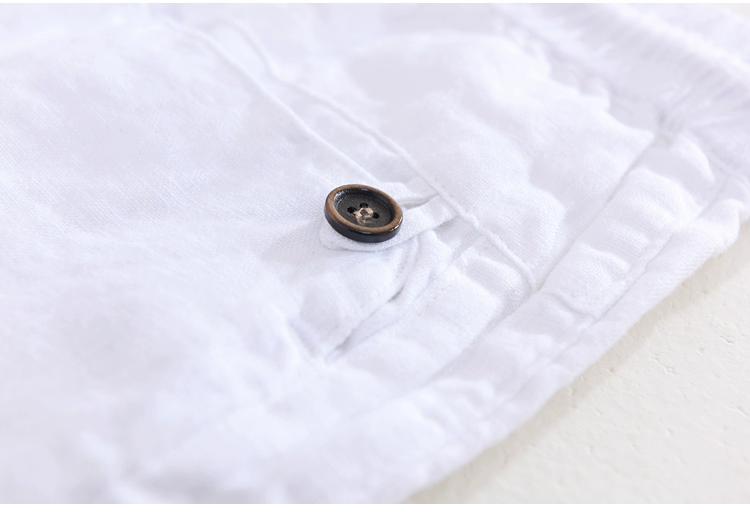 Trắng bãi biển ống thẳng vải thoáng khí quần short nam đàn hồi eo mùa hè thường lỏng cotton lanh năm điểm quần - Crop Jeans