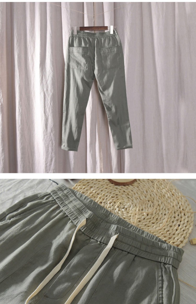 Nhật Bản retro thẳng giản dị vải lanh chín quần nam mùa hè đàn hồi eo chân lỏng cotton dài quần - Crop Jeans quần áo thể thao