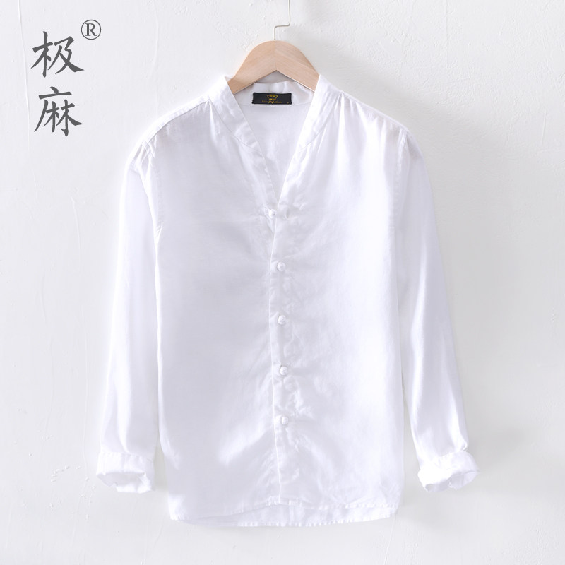 China Wind Disc Buckle Linen Shirt Men Casual Long Sleeves White Collar Thin ART LOOSE COTTON LINEN SHIRT