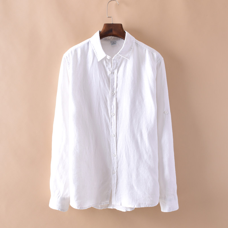 Fresh base thin cotton linen shirt for men casual loose large size for young minimalist breathable and soft linen shirt