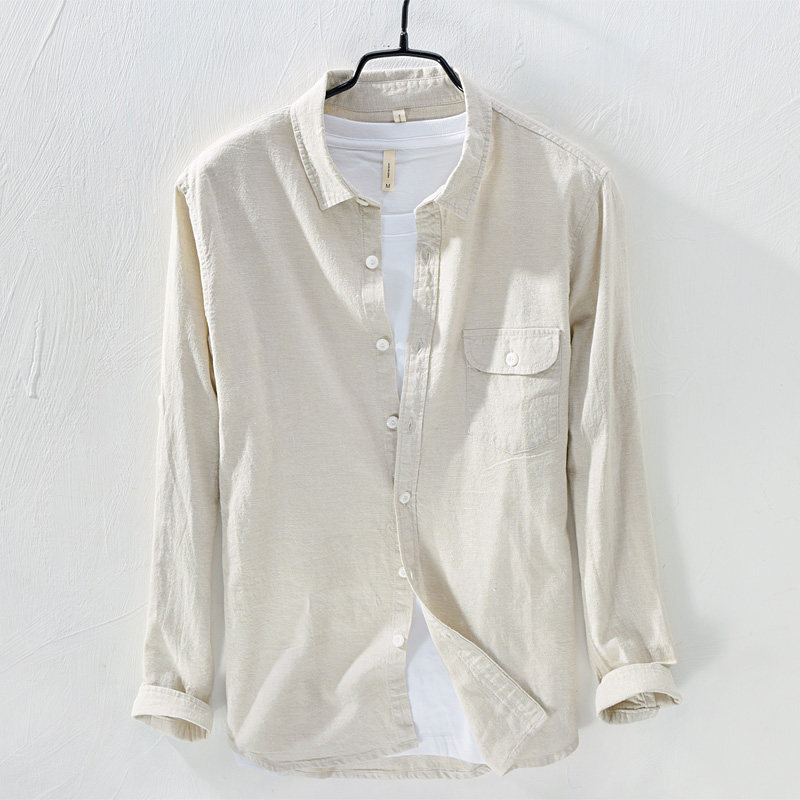 Day Series Retro Brief Approx Long Sleeve Cotton Linen Shirt Men Base Fresh Casual Art Breathable Loose Linen Shirt