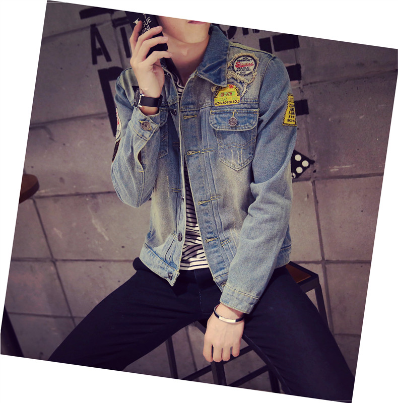 Mùa xuân của Nam Giới Cá Tính Denim Jacket Đẹp Trai Lỗ Áo Khoác Sinh Viên Retro Hàn Quốc Denim Mỏng Tops Xu Hướng