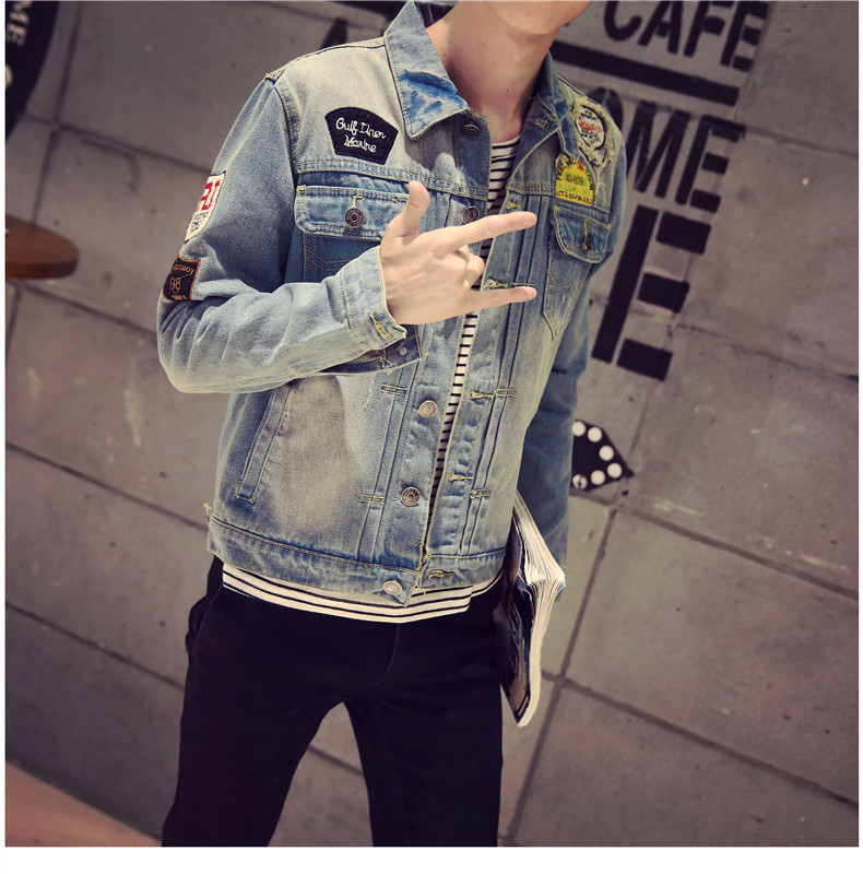 Mùa xuân của Nam Giới Cá Tính Denim Jacket Đẹp Trai Lỗ Áo Khoác Sinh Viên Retro Hàn Quốc Denim Mỏng Tops Xu Hướng