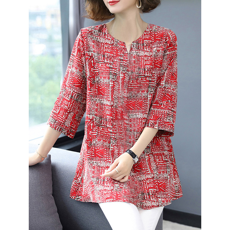 Mother Summer Dress Foreign blouses middle-aged women Spring and fall T-shirt middle-aged women Fall loose Conspicuy Slimmer
