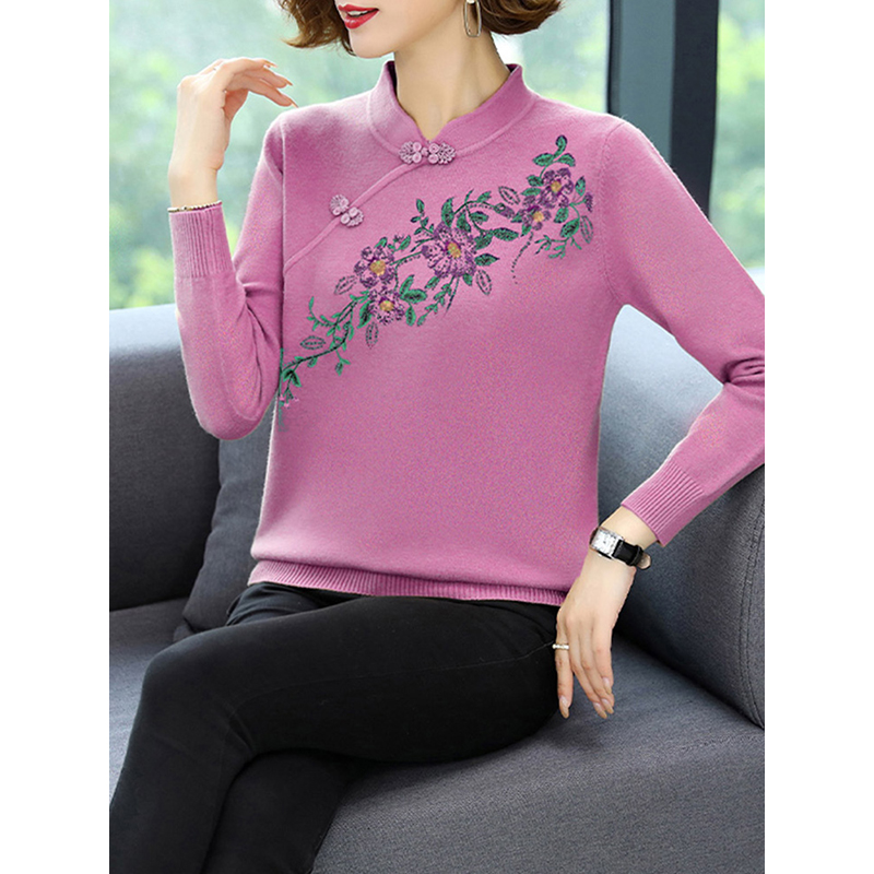Mother's autumn clothes blouses foreigners in the middle age women's spring autumn Chinese wind-knit cardio-hoodie women's noble beating undershirt