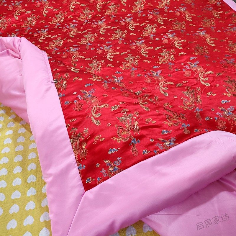 Dragon phoenix quilt set silk satin quilt vintage-style hemmed quilt handmade quilt face ancient hi quilt vintage wedding tradition