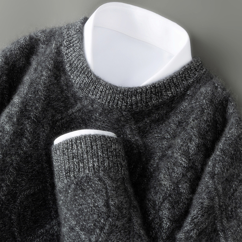 Old Money Style! 100% Pure Wool Sweater for Men, Round Neck Pullover, Thickened Sweater, Loose Casual Cashmere Knit Base Shirt