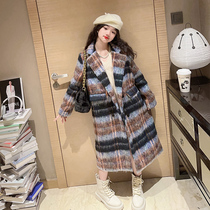 Girls woolen coat autumn and winter 2023 new style medium and large childrens long style quilted thickened Korean style tartan coat