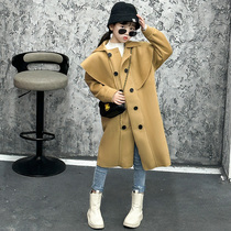 Girls coat autumn 2023 new spring and autumn style Korean style woolen childrens long woolen coat for girls and older children