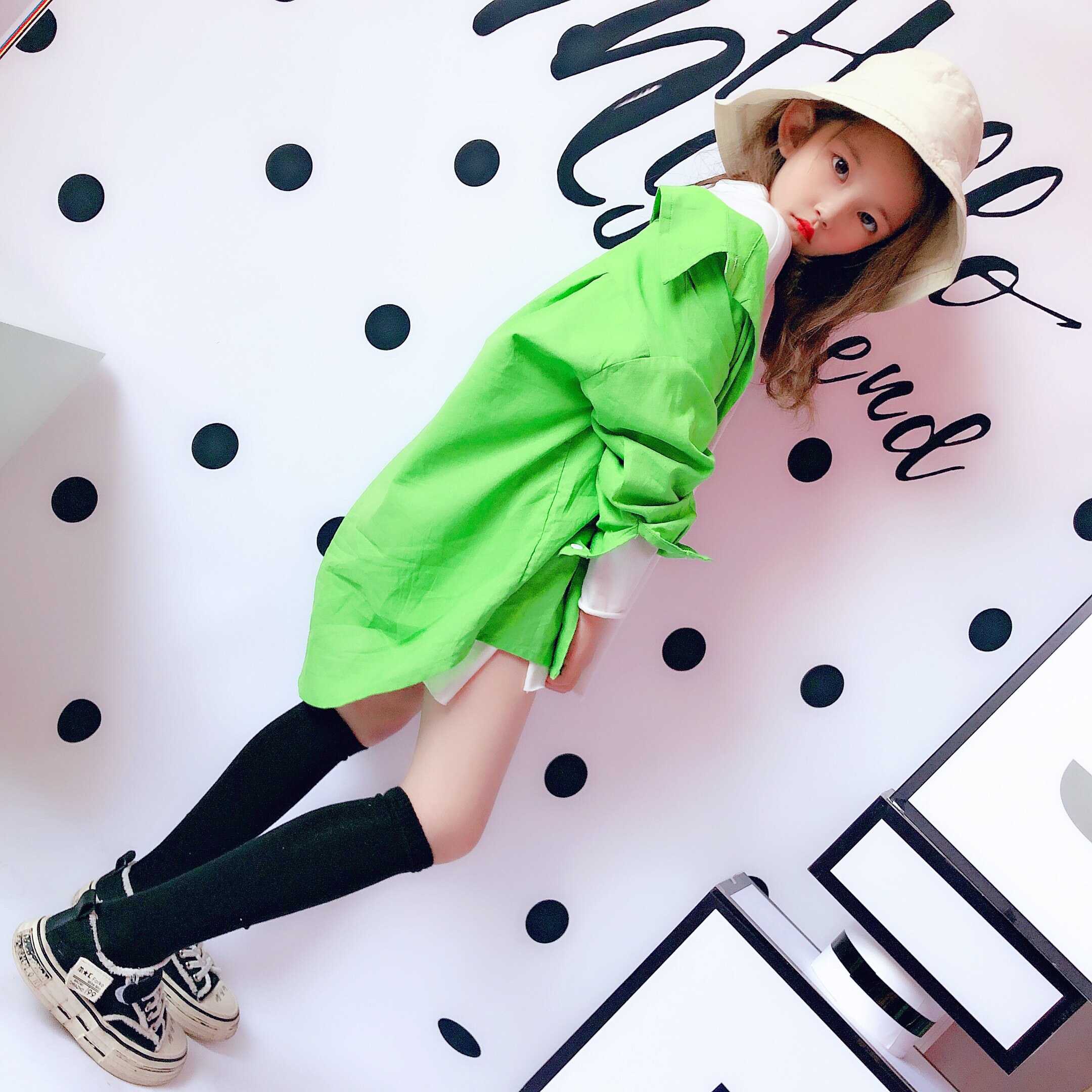 Girl's foreign pie suit 2022 Autumn new CUHK Tong Han version Long sleeve shirt Leisure Relax Inner lap T-shirt 2 pieces