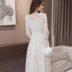 Xuân 2019 mới của phụ nữ Hàn Quốc váy trắng ren nữ tính khí dài phần trên đầu gối váy dài - Váy eo cao 	váy quấn eo Váy eo cao