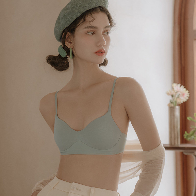 Sixth floor traceless underwear without steel rim gathered small chest Modal cotton large chest show small bra summer thin thin shoulder straps