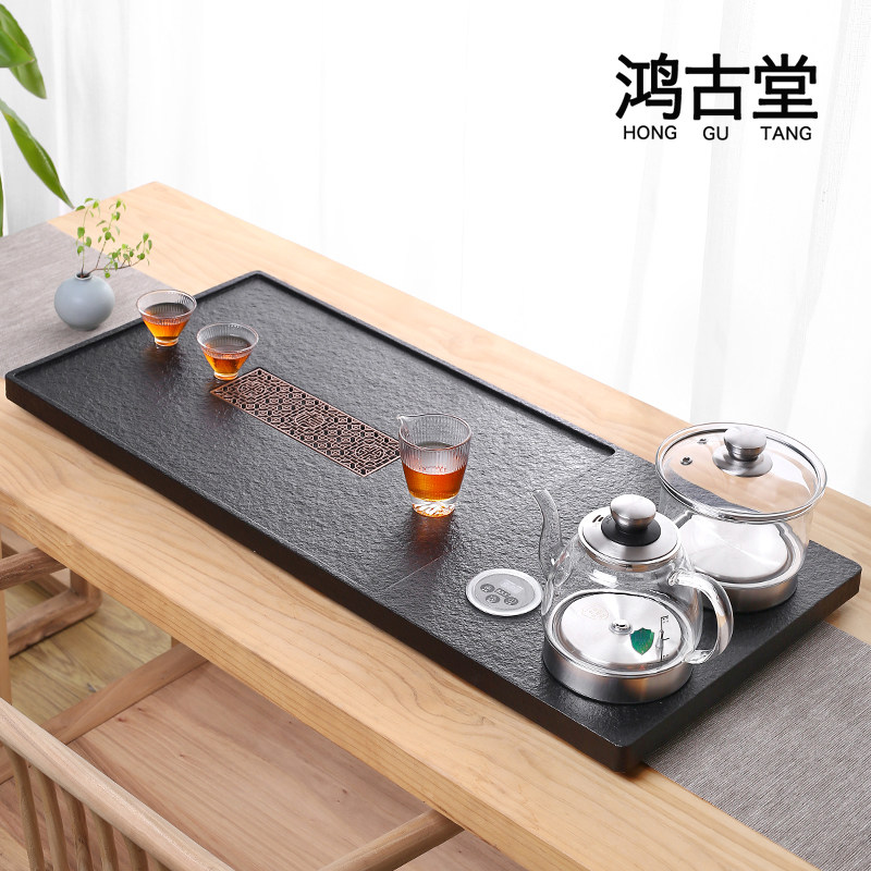 Wujinshi tea tray set household automatic watering kettle one-piece tea table induction cooker stone tea set tray