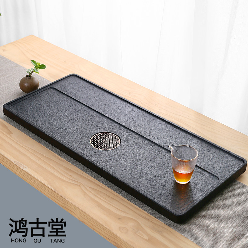 Natural black gold stone tea tray home simple large light luxury stone tea table whole block modern living room stone tea set holder
