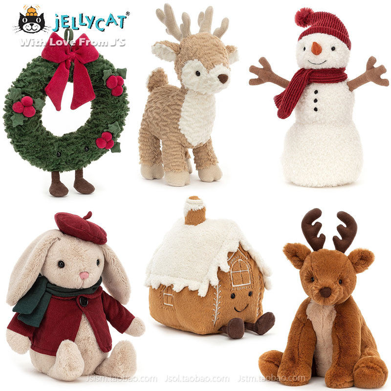 British jellycat Christmas limited doll wreath gingerbread house snowman elk mouse penguin Christmas old man