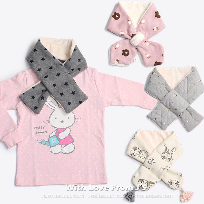 Two Korean imported children warm and suede crossed scarves for autumn and winter with inserted buckle thick neck