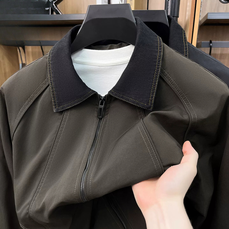 High-End Men's Lapel Jacket, New Style, Loose Fit, Multi-Pocket, Zippered, Workwear Style, Casual Drop-Shoulder Jacket High-End Men's Lapel Jacket, New Style, Loose Fit, Multi-Pocket, Zippered, Workwear Style, Casual Drop-Shoulder Jacket