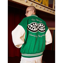 BIPOLAR JAZZ leather cuff baseball jacket American Street National Trend Fall New Hip Hop Loose Jacket Man