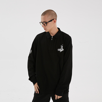 BIPOLAR CROCODILE POLO SHIRT NATIONAL TREND STREET HIP HOP AUTUMN NEW PINT BASE CASUAL LOOSE LONG SLEEVE MEN AND WOMEN