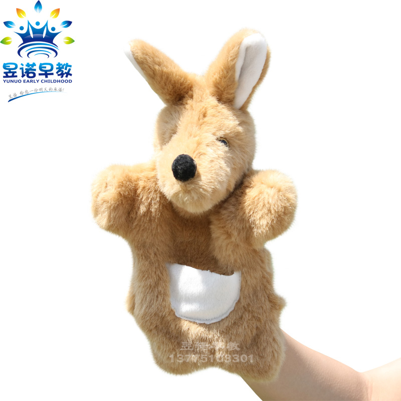 Kangaroo Mother Hand Puppet Toy Plush Animal Small Kangaroo Baby Soothing Doll Gloves Kindergarten Early to Teach Props